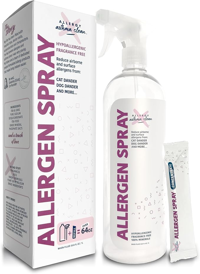 Allergen Spray, Pets, Dust Allergies & More, Air & Surface, Just Add Water, Bottle with One Refill, Over 64oz Total