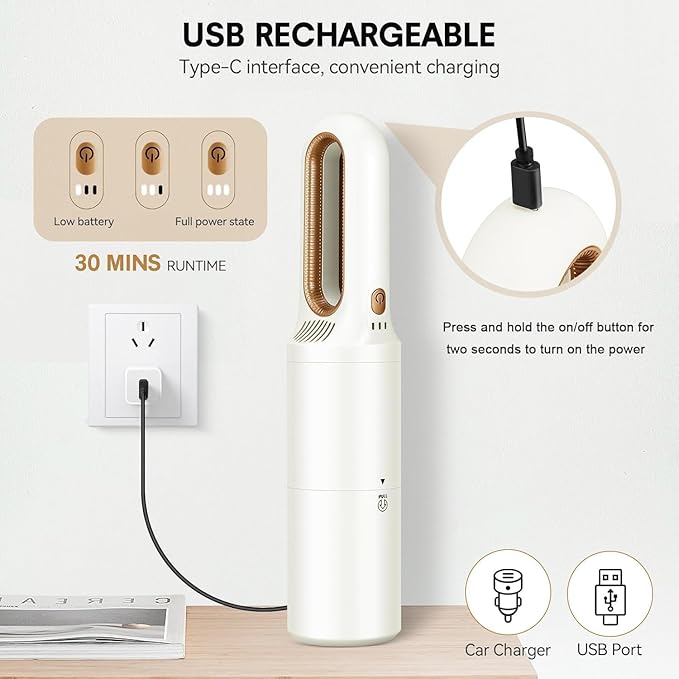 Handheld Vacuum Cleaner, 2-in-1 Mini Cordless Vacuum Cleaner, USB Rechargeable Car Vacuum Portable, Quickly Dust Removal, for Hardwood Floor, Carpets, Pet Hair, Car, Office & Home Cleaning