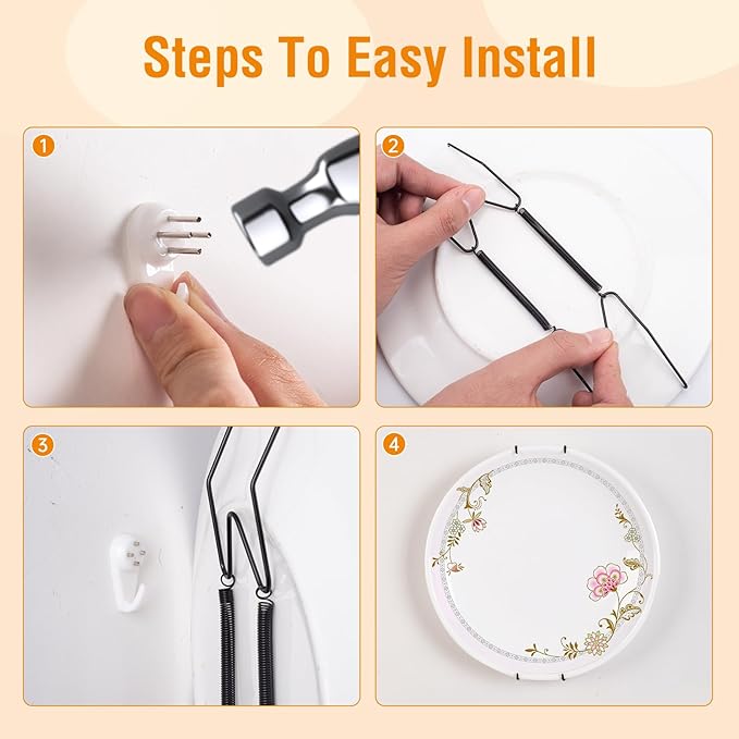Bilillo 12 Pieces 10/12/14 Inch Stainless Steel Plate Hangers for The Wall, Invisible Heavy Duty Wire Plate Holders with 12 Pieces Wall Hooks for 9 to 16.5 Inch Decorative Plates and Arts (Black)
