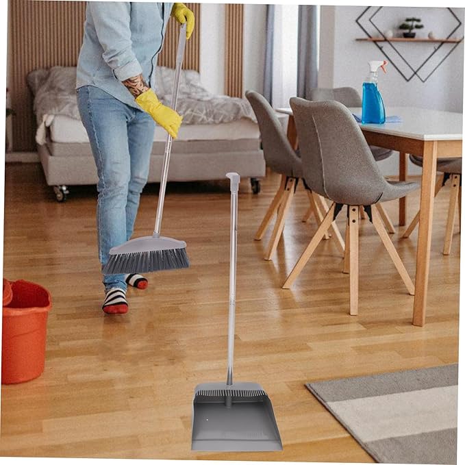 Cabilock Long Handle Broom and Dustpan with Supple Bristles Plastic and Stainless Steel for Home Office Kitchen Indoor Outdoor Cleaning Accessories