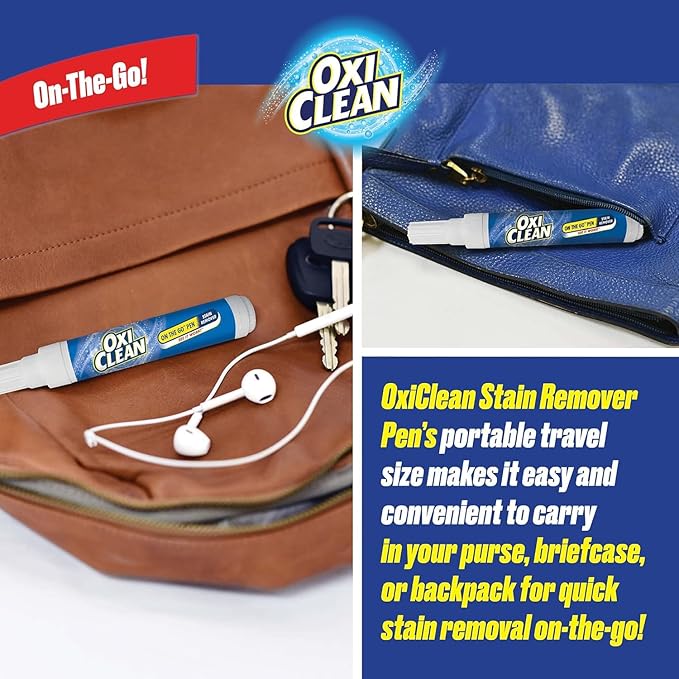 OxiClean On The Go Stain Remover Pen for Clothes, Portable Instant Travel Size Stick, Safe Cloth Stain Remover for Makeup Food and Drink, Stain Pen for Clothes, Pack of 3