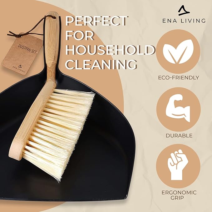 Bamboo Dust Pan & Brush Set, Portable Dustpan & Brush, Perfect For Household Cleaning, Sturdy & Effective Dust Pan, Bamboo Sweeping Brush - Standard