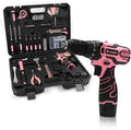 YOUGFIN Pink Drill Set, 195 Pieces Tool Set with 12V Cordles Drill, Home Tool Kits for Men & Women, Household Hand Tool Box, Perfect for DIY Office Repairing & Improvement