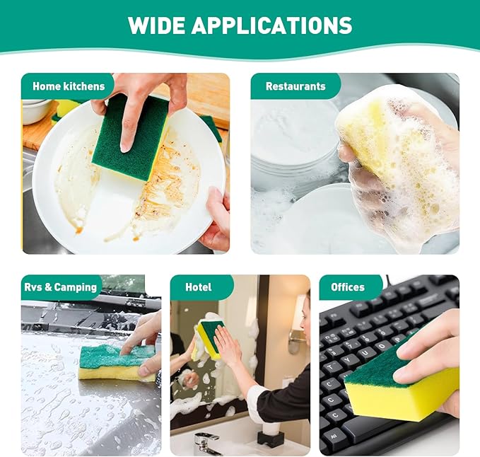 24-Pack Heavy Duty Scrub Sponges, Non-Scratch Kitchen Sponge with Durable Scouring Pad, Dual-Sided Cleaning Sponge for Dishes, Pots, Pans, Sinks – Extra Absorbent & Long-Lasting