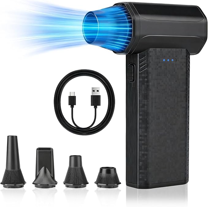 Compressed Air Duster-150000RPM Super Power Electric Duster, 3-Gear Turbo Fan，Rechargeable Cordless Air Blower with，for Snow, Leaves, Computer, Keyboard, Outdoor, House and Car Cleaning