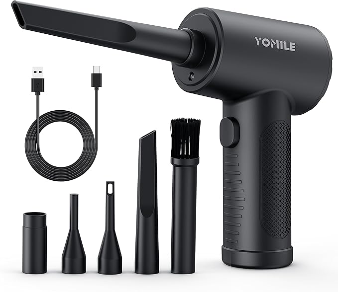 Compressed air Duster, Yomile 2 in 1 120000RPM Cordless Air Duster with 7600mAh Battery Dust Blower for Keyboard Cleaner,Rechargeable Air Blower