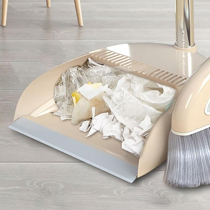 Broom and Dustpan Set with Long Handle - Dust Broom and Dustpan Combo, Lightweight Robust Kitchen Brooms Dustpans, Ergonomic Duster Tool Cleaning Gadgets, for Home, Kitchen, Offices, Pet Hair, White