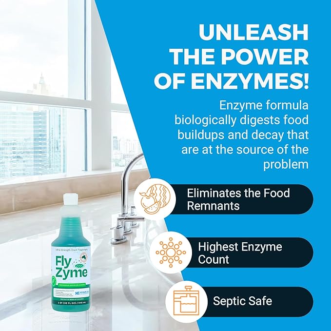 Fly-Zyme, Highly Concentrated Enzyme Drain Cleaner for Pipes, Drain Gel for Fruit Flies, Organic Waste Degrader & Odor Neutralizer, 32 fl oz