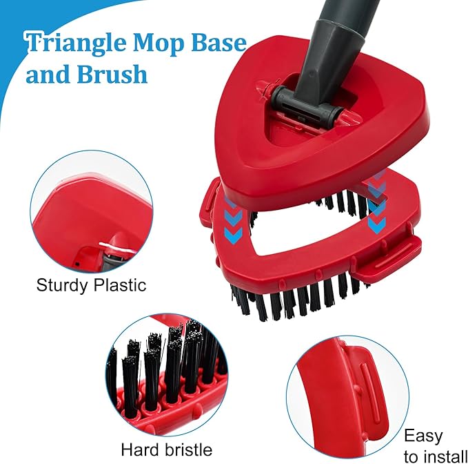Spin Mop Handle, Mop Heads Replacements,Scrubber Brush and Mop Base Compatible with Ocedar RinseClean 2-Tank System, Mop Handle and Head Replacement Combo Set for Wet Dry Use Floor Cleaning