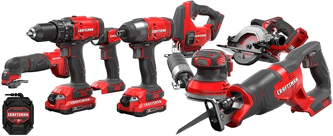 CRAFTSMAN V20 Cordless 8-Tool Combo Kit With Two 2.0 Ah Batteries and Charger (CMCK801D2)
