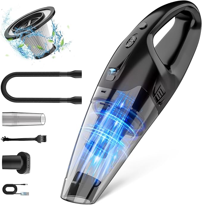 BSRCO 30Min Runtime Handheld Vacuum Cordless - 1.65lbs Light, 3 Attachments, LED Light, HEPA, USB Charge for Car & Home