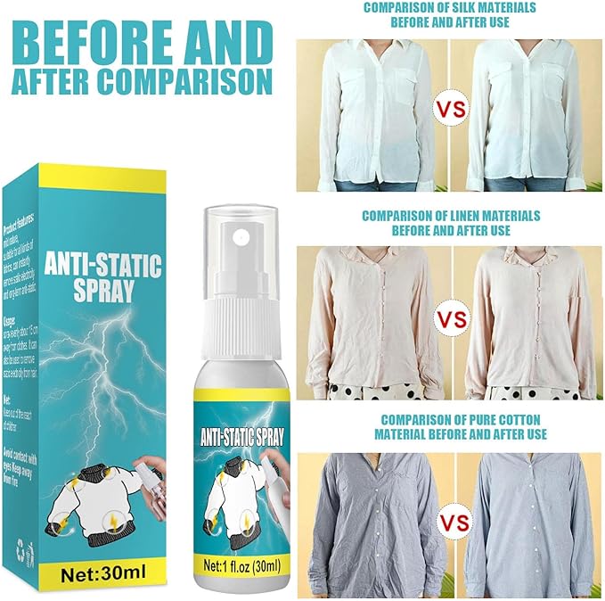 Anti-Static Spray, 30 ml Anti-Static Spray Multifunctional Anti-Static Spray for Garment Furniture, Static Remover for Clothes, Portable Anti-Static Spray for Removing Static Impacts, Anti-Static