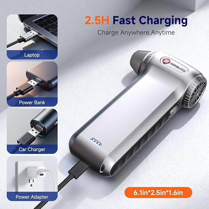 Compressed Air Duster-125,000 RPM Cordless Electric Air Duster, Rechargeable Super Power Air Blower with 3-Gear Turbo Fan, Air Blower for PC, Keyboard, Outdoor, Car & Home