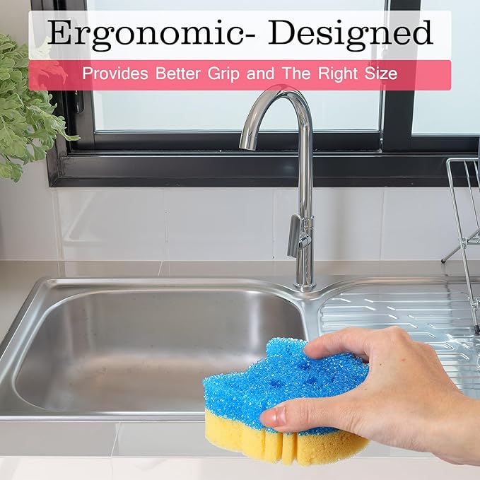 3 Pcs Dual Sided Scrub Sponge Multi Functional Cute Temperature Sensitive Non Scratch Dish Sponge for Washing Dishes Kitchen Bathroom(Cat,Pink, Orange, Blue)