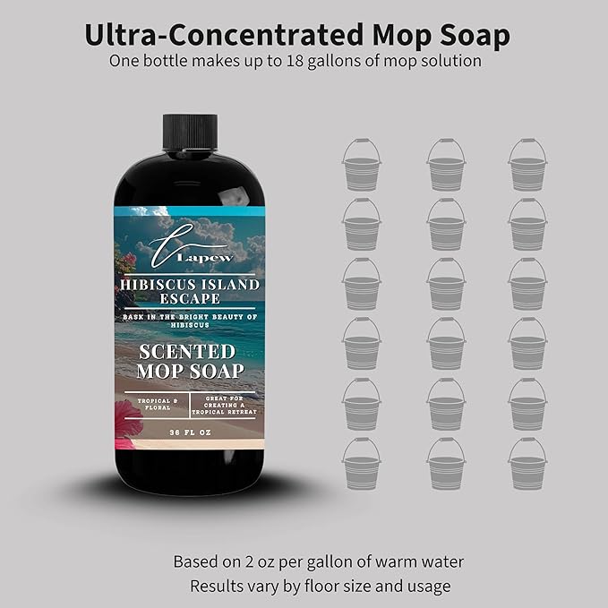 Lapew Hibiscus Island Scented Mop Soap - Luxury Floor Cleaner Concentrate for Mopping Tile, Laminate, Vinyl & Hardwood | Streak-Free, Low-Foam | 36 oz