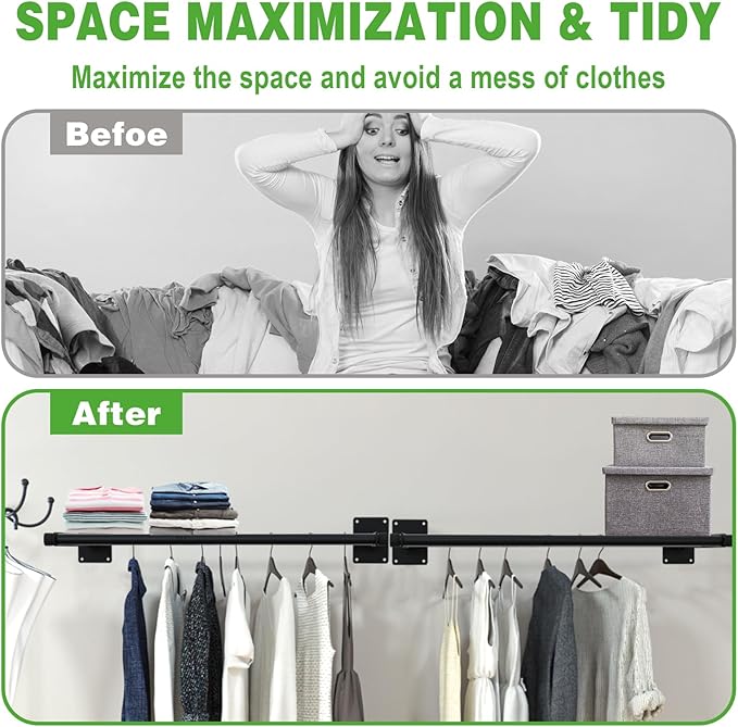 Closet Shelves Wall Mounted, 71 Inches Heavy Duty Closet Rod with Shelf Metal Utility Shelf for Wall, Closet, Laundry Room