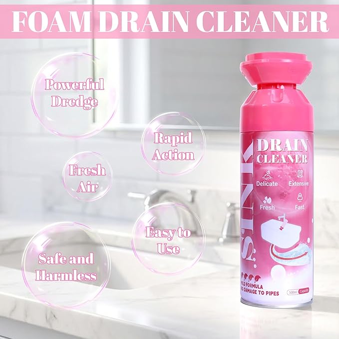 Foaming Drain Cleaner - Sink Cleaner and Deodorizer for Kitchen Sinks, Shower Drains, and Tubs, Monthly Maintenance to Avoid Clogs. (1pcs, coral pink)