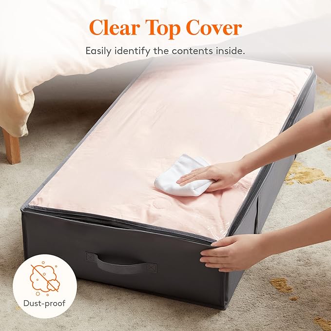 Lifewit 95L 2 Pack Under Bed Storage Containers, Large Capacity Blanket Storage Bags with Reinforced Handle, Organization and Storage for Comforters, Sheets, Clothes, Bedroom, College Dorm, Grey