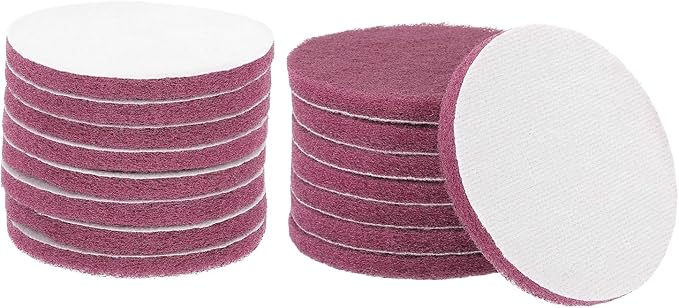 HARFINGTON 16pcs Scrubber Scouring Pads 500 Grits 5 Inch Drill Power Brush Hoop and Loop Surface Conditioning Disc Drill Scuffing Disc Scrub Pads for Home Kitchen Cleaning, Red