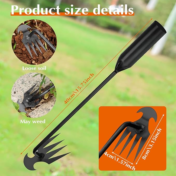 Weed Puller Tool Garden Weed Pulling Tool– 15.7” Portable Garden Weeder, 4 Teeth Manganese Steel Forged Hand Tool for Uprooting Weeds, Ideal for Gardening (1PCS)
