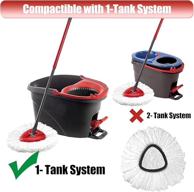 Mop Head Replacement, 3 Pack Spin Mop Refill Replace Head Compatible O Cedar Easywring 1-Tank System, Great Cleaning Power, Microfiber, Helper Housework, Machine Washable Easy-to-Replace, White