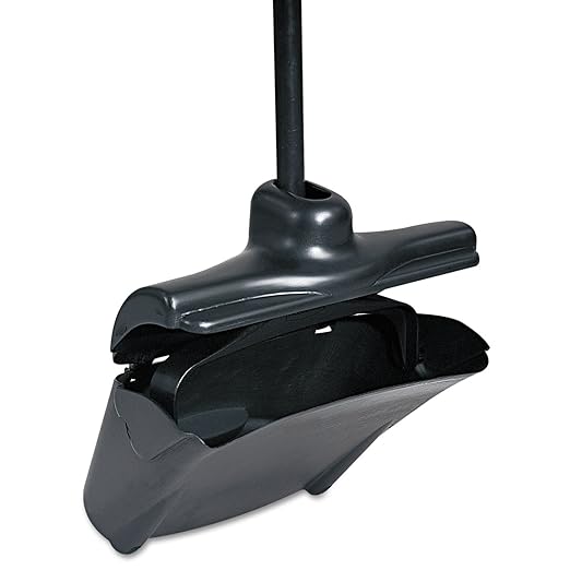 Rubbermaid Commercial Products Executive Series Lobby Pro® Upright Dust Pan with Cover, Long-Handle, Black, for Professional/Janitorial Debris Collection from Indoor Floors/Hardwoods