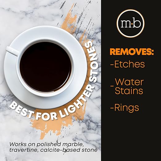 MB-11 Marble Polishing Powder with Microfiber Cloth and Gloves - Spot Polish Water Stains, Rings or Etches to Restore Marble, Travertine, Limestone or Onyx