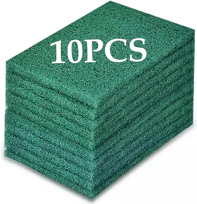 Heavy Duty Scour Pads Sponge Dish Scrubber Green Reusable Household Scrub Pads for for Dishes, Kitchen Scrubbers & Metal Grills 4 x 6 x 0.31inch (10Pcs)