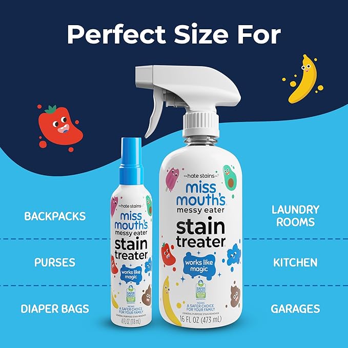 Miss Mouth’s Messy Eater Stain Treater Spray - Stain Remover - Newborn & Baby Essentials - 2-Pack of 16oz Stain Remover