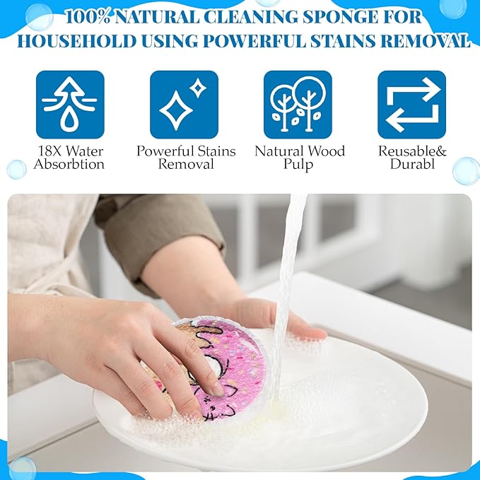 8 Pack Cute Kitchen Sponges Dish Set Compressed Non-Scratch Reusable Kitchen Cleaning Household Sponges for Dishes, Pans, Kitchen, Fruit, Plate, Bathroom(Donut)