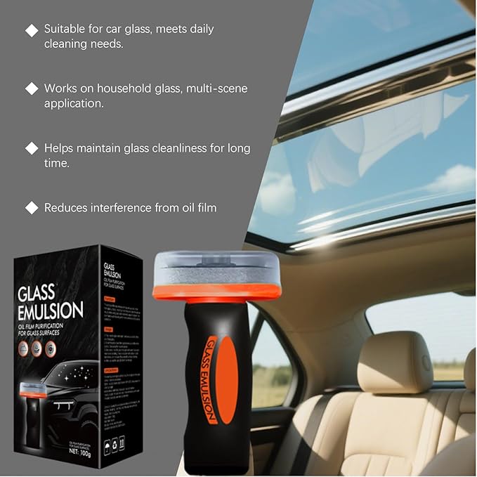Glass Emulsion Cleaner,Q4 Glass Guard,Window Cleaner,Glass Handle Oil Film Remover Lotion,Car Windshield Oil Film Remover,Removes Oilfilm & Smudges (1PCS)