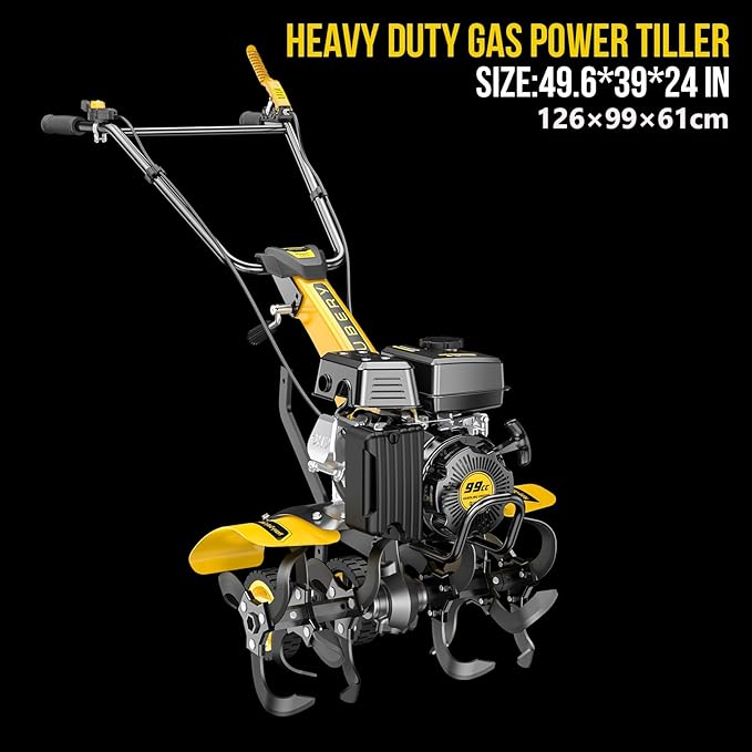 BLUBERY Tiller Cultivator,20” Heavy Duty Front Tine Tiller 3.0 HP & 4 Stroke 18 Sets of Blades,Suitable for Gardens and lawns,Digging, Reclamation,Root Removal, Weeds, Soil Cultivator etc