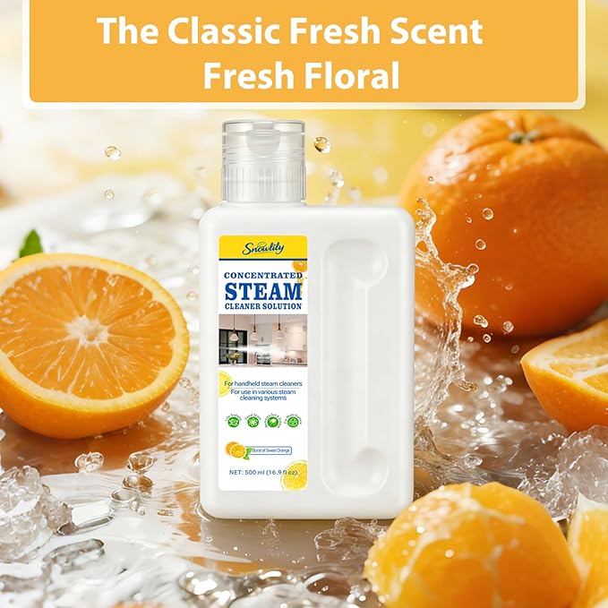 Snowlily 20X Concentrated Multi-Surface Steam Mop Solution for All Steam Mops & Machines – Cleans Floors, Curtains, Carpets & Fabrics, Fresh Floral Scent, 16.9 fl oz (Orange)