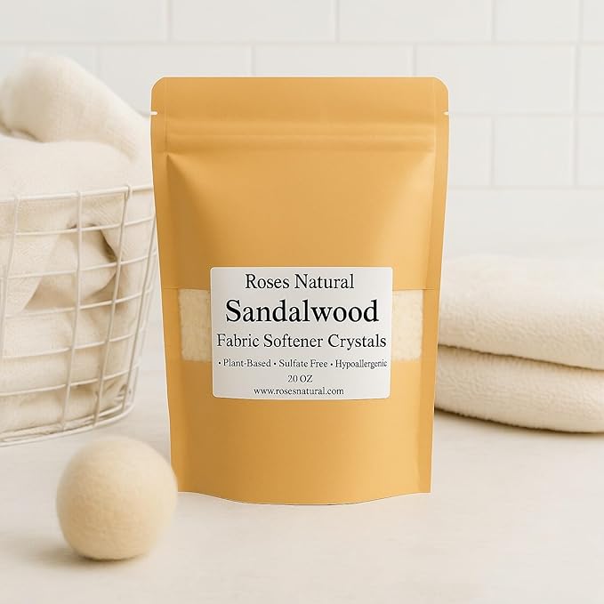 Fabric Softener Crystals, 20 oz, Plant-Based, Hypoallergenic Scent Beads, Softens & Freshens Laundry, Available in Peppermint, Lavender, Patchouli, Leather, Made in the USA (Sandalwood)