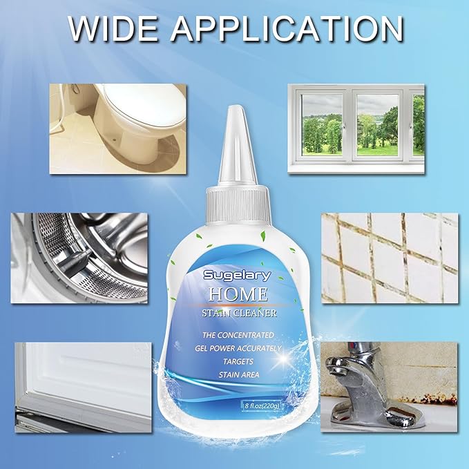 Sugelary Mold Stain Cleaning Gel, 8 fl oz All Purpose Cleaner for Washing Machine Gasket, Grout, Caulk, Shower, Sink, and Bathroom Surfaces