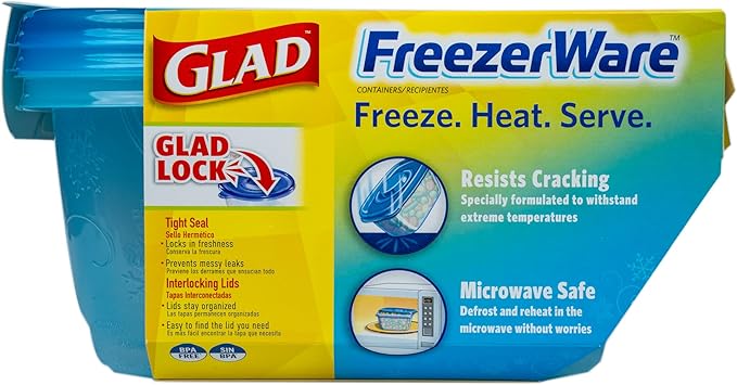 Glad GladWare FreezerWare Food Storage Containers with Lids, Large Rectangle BPA Free Plastic for Freezing Soups Meals and Batch Cooking, Crack Resistant, Microwave Dishwasher Safe, 64 Oz, 2 Ct - 6 Pk