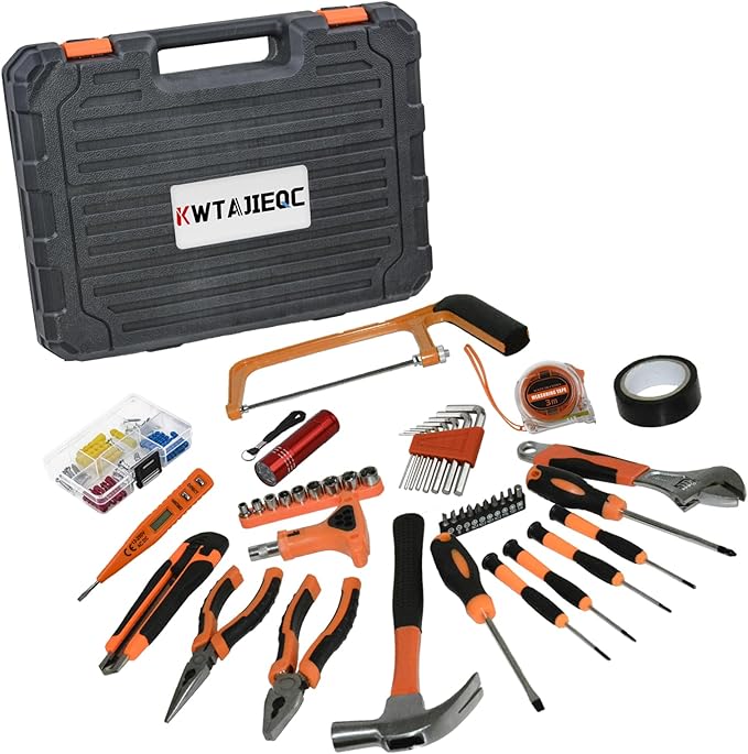 45 Piece Tool Kit Basic Home Repair Tool Set,General Beginners Tool Set with Plastic Tool box,Perfect for Outdoor working,Office & College Dorm
