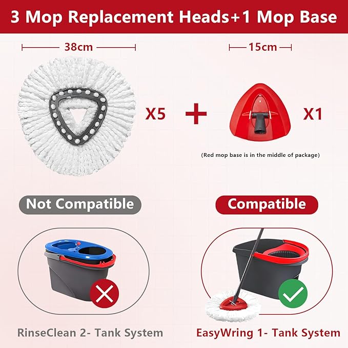 Easywring 1-Tank System,Mop Replacement Heads for O-Ceda Replace , Spin Mop Heads Replacements, Microfiber Spin Mop Refills, Easy Cleaning Head Replacement (1 Base+5pcs White)