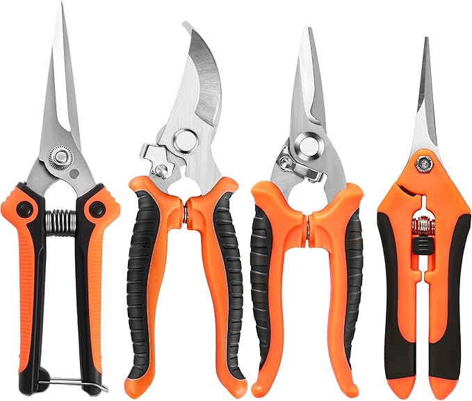 4 Pack Garden Pruning Shears, Stainless Steel Garden Shears, Gardening Shears, Garden Scissors, Clippers, Pruning Snips, Pruning Shears for Gardening Tools (Orange)