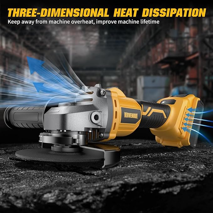 Angle Grinder 4-1/2" Brushless for Dewalt 20V Battery, 6 Variable Speed Power Grinder, Cordless Angle Grinder Power Tools For Cutting Grinding Polishing (Tool Only)