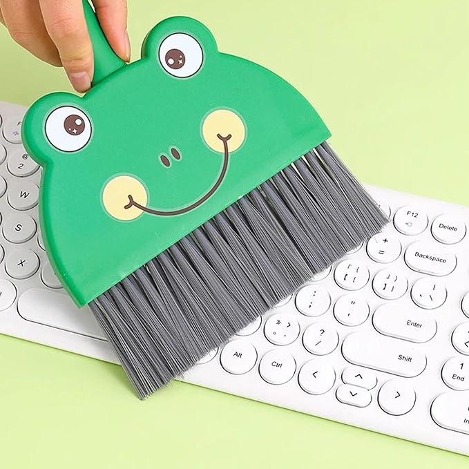 Cute Frog Mini Broom and Dustpan Set, Green Small Dust Pan and Brush Set for Tabletop Desk Keyboard Cleaning, Portable Hand Broom Dustpan for Home Office Dorm Camping