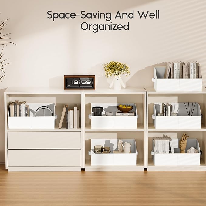 Large Closet Organizers and Storage Bins - 10 Pack Trapezoid Storage Baskets for Shelves, Foldable Fabric Baskets with Handles Ideal for Closet, Basket, Wardrobe and Shelf Storage, White