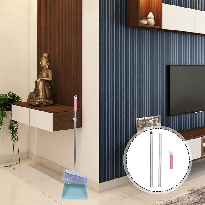 Stainless Steel Push Broom Handle Stick Replacement with Random Color Plastic Grip Sweeping Mop Handle for Easy Assembly and Household Cleaning Random Color