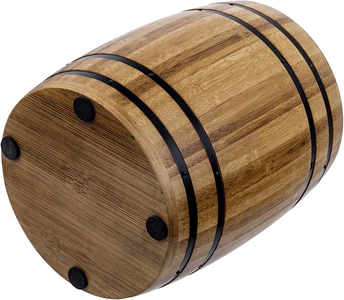 MyGift Wine Barrel Design Kitchen Utensil Crock, Light Brown Solid Bamboo Wood Cooking Tool Holder