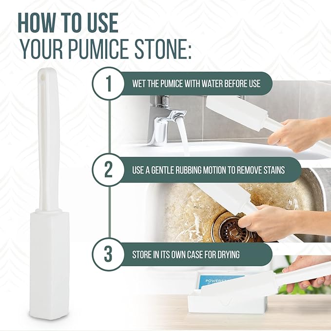 Powerstone Pumice Stone Toilet Bowl Cleaner with Extra Long Handle - 4 Pack | 3'' Longer Handle | Remove Hard Water Stains, Rings & Limescale from Toilets, Bathtubs, Sinks, Pools, BBQ