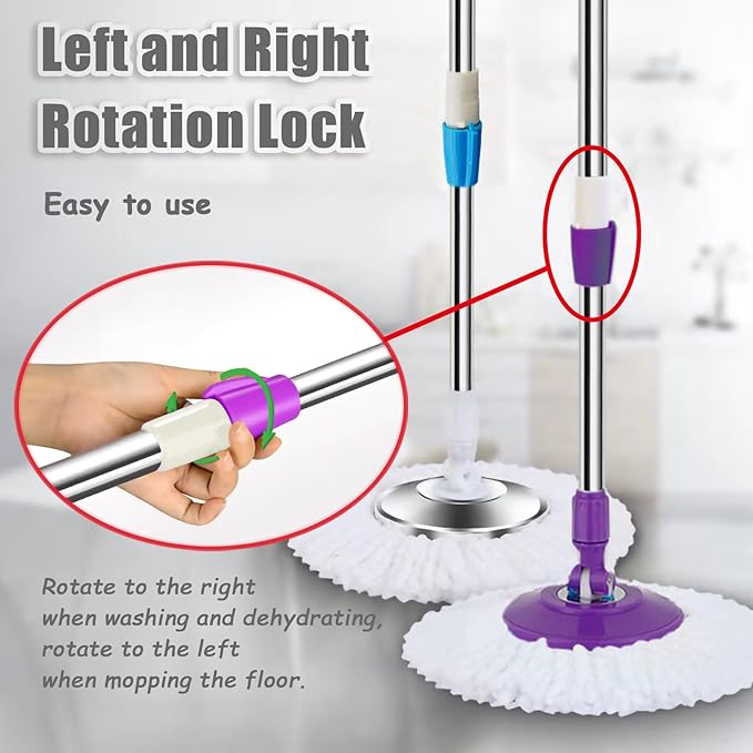 Spin Mop Replacement Mop Handle, 49-inch 360 Degrees Rotating Telescopic Replacement Mop Stick with Stainless Steel Disc for Spin Mop Bucket Cleaning System (Stainless Steel Disc, Blue)