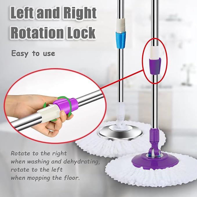 Spin Mop Replacement Mop Handle, 49-inch 360 Degrees Rotating Telescopic Replacement Mop Stick with Stainless Steel Disc for Spin Mop Bucket Cleaning System (Stainless Steel Disc, Purple)