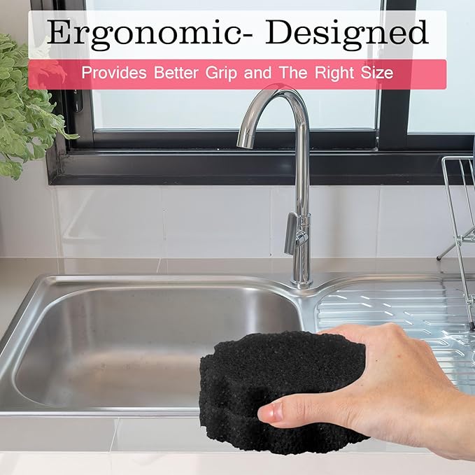 3 Pcs Dual Sided Scrub Sponge Multi Functional Cute Temperature Sensitive Non Scratch Dish Sponge for Washing Dishes Kitchen Bathroom(Flower,Black)