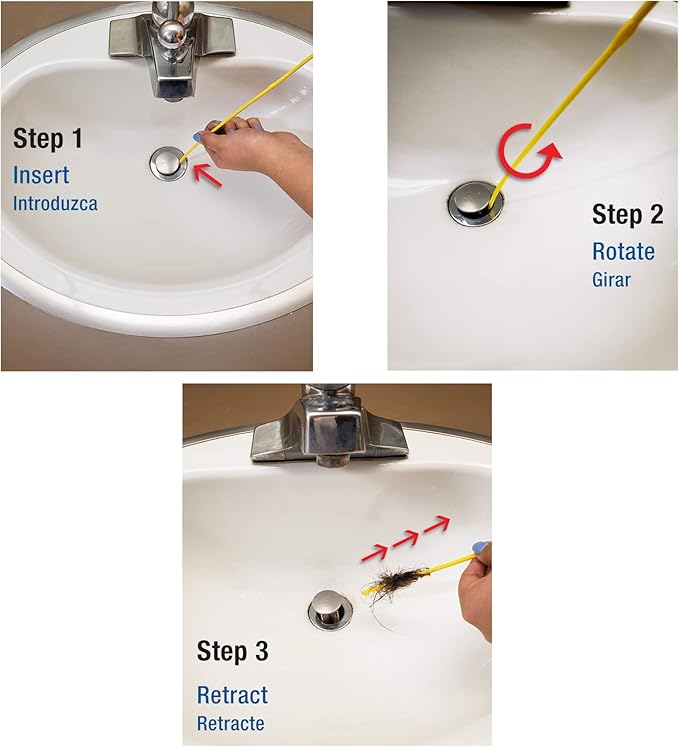 Drain King DKMS 3-Pack Mini Snake Bath Sink & Shower Hair Clog Remover
