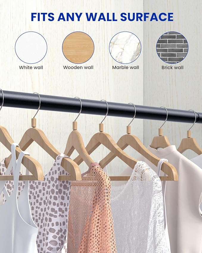 Supforce 3 PACK Closet Rods for Hanging Clothes, 17 to 84 Inches Stepless Adjustable Metal Closet Rod, 1.3 Inches Heavy Duty Clothes Hanging Rod for Closet Wardrobes Laundry RV, Black